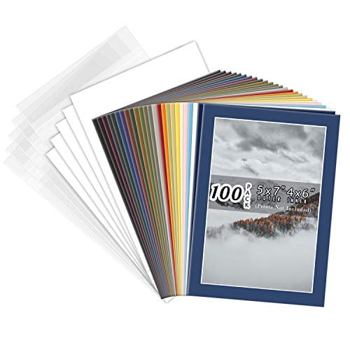 Pack of 100 sets of 5x7 MIXED COLORS Picture Mats Mattes Matting for 4x6 Photo Backing Bags